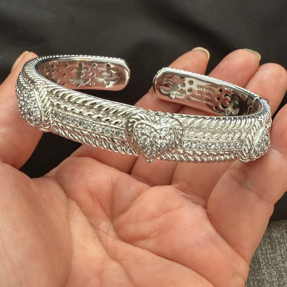 Judith Ripka Silver Heart Hinged Bracelet